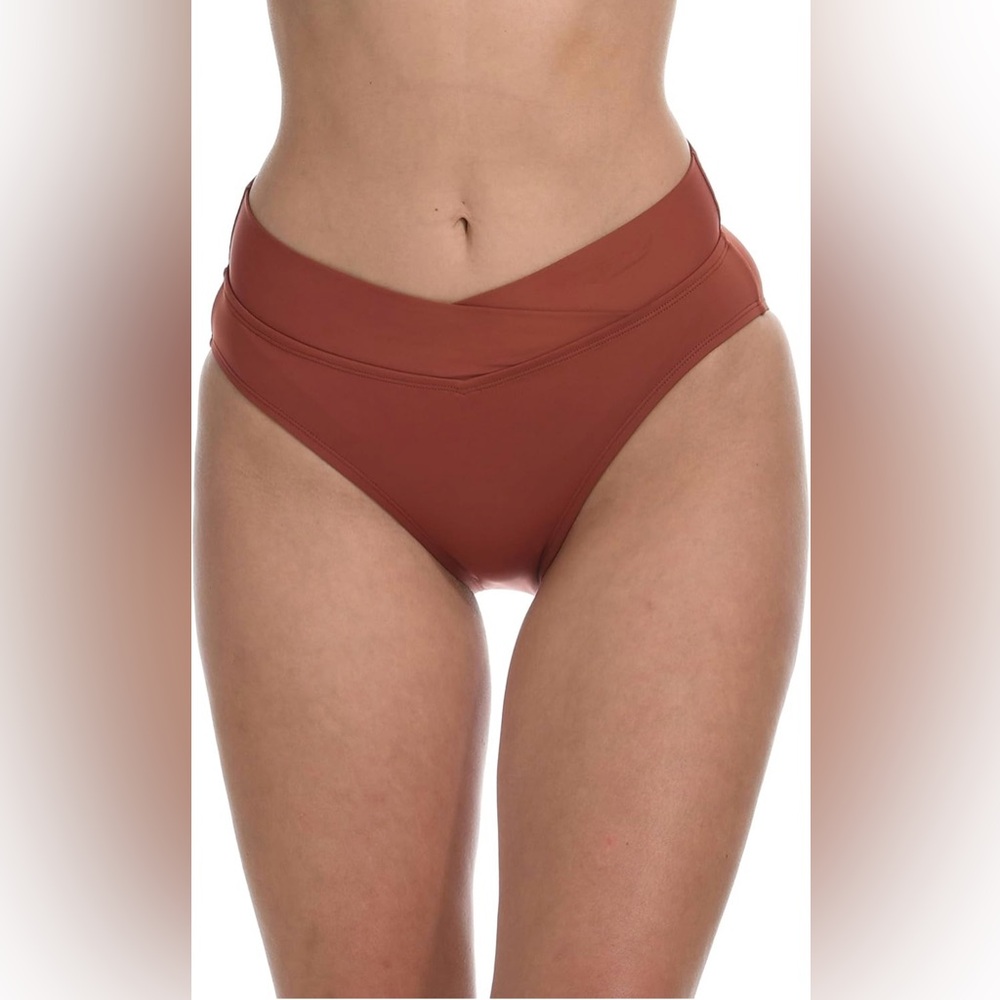 LA BLANCA New Cross Over Womens High Waist Swim Bottoms Size 10 BNWT Cinnamon